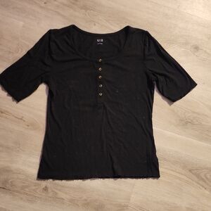 a.n.a Black Short Sleeve Button-Up Top